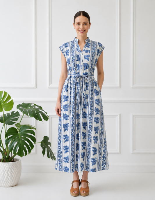 Kiara Cotton Dress | Blue Garland