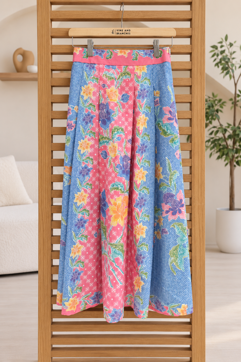 Suzie Batik A-line Skirt - Blue Pink Bloom