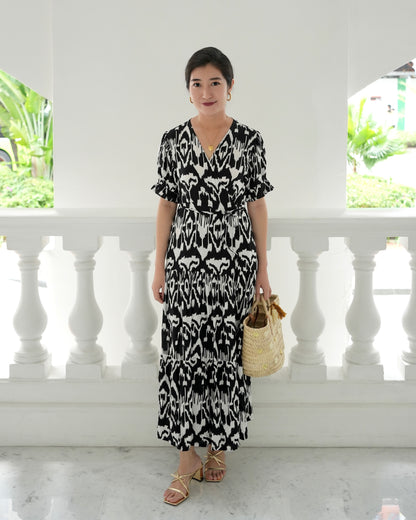 Della Wrap Dress - Monochrome Ikat [LAST PIECE]