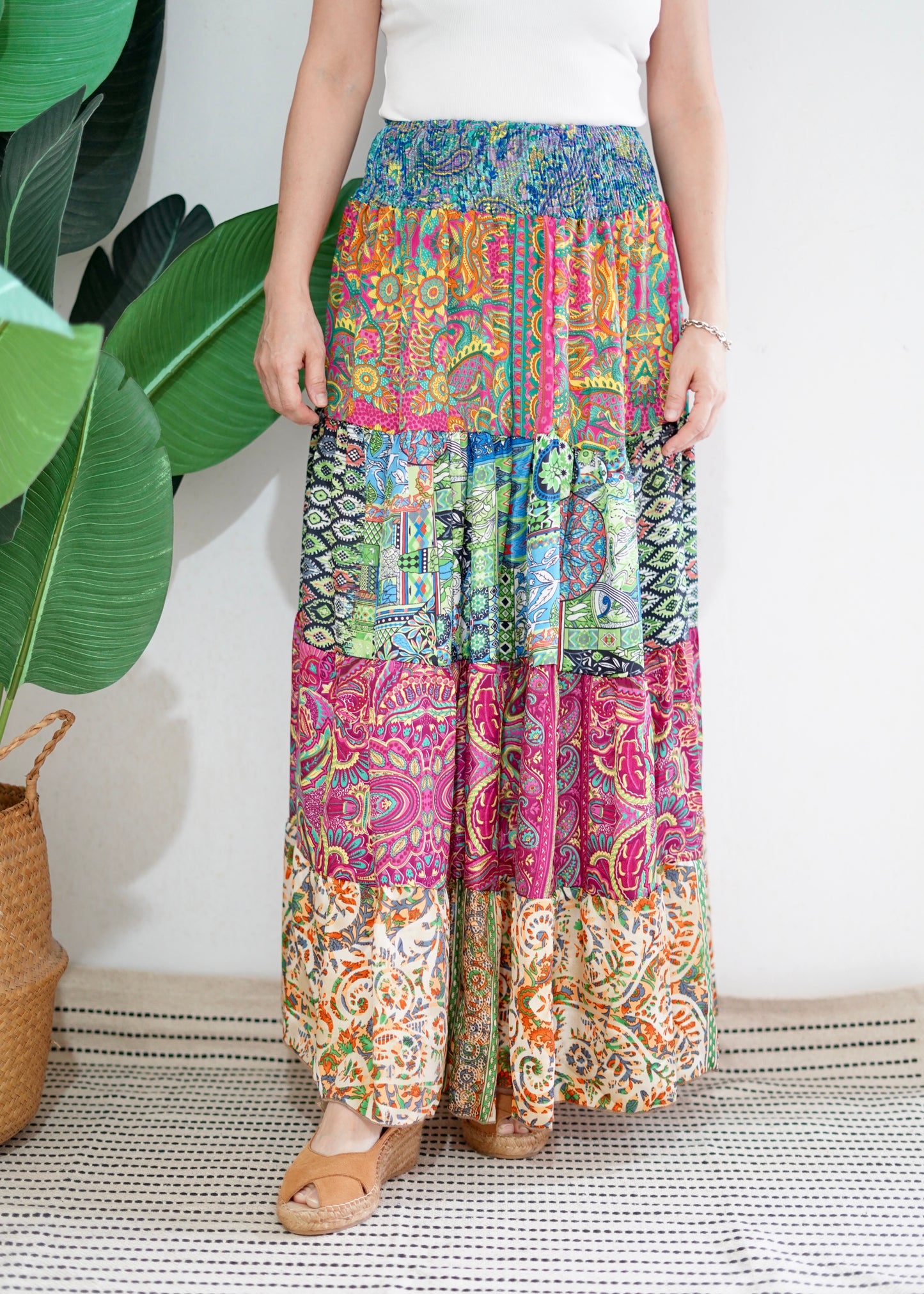 Silky Patchwork Skirt | Patchwork Pink