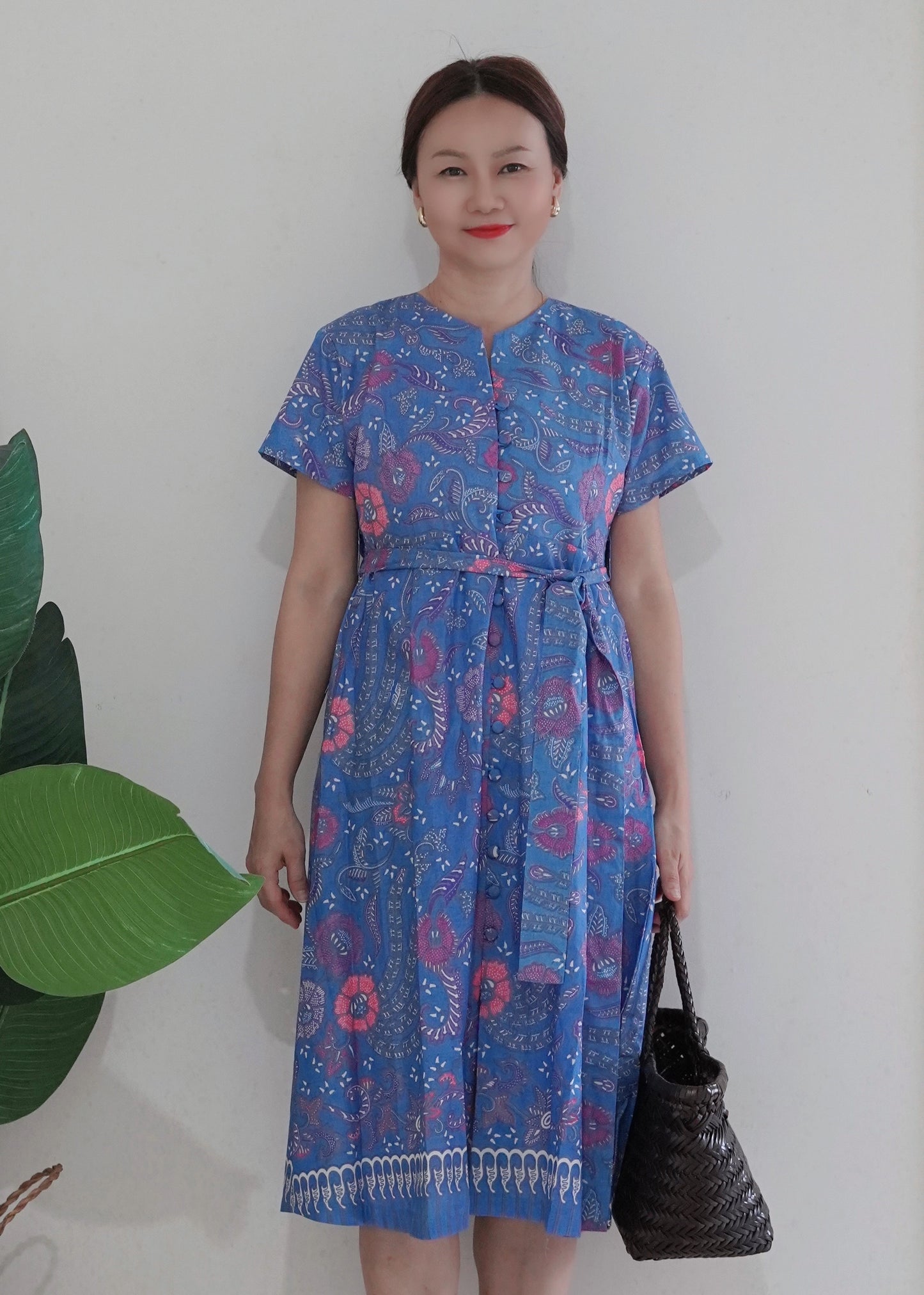 MKiki Batik Cotton Midi Dress | Royal Blue