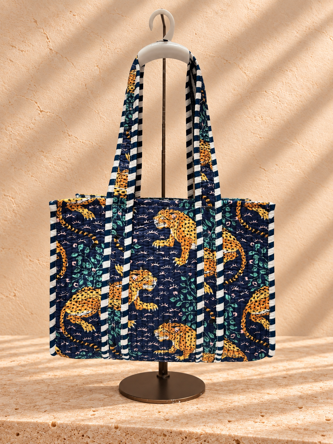 Handblock Tote Bag | Blue Leopard