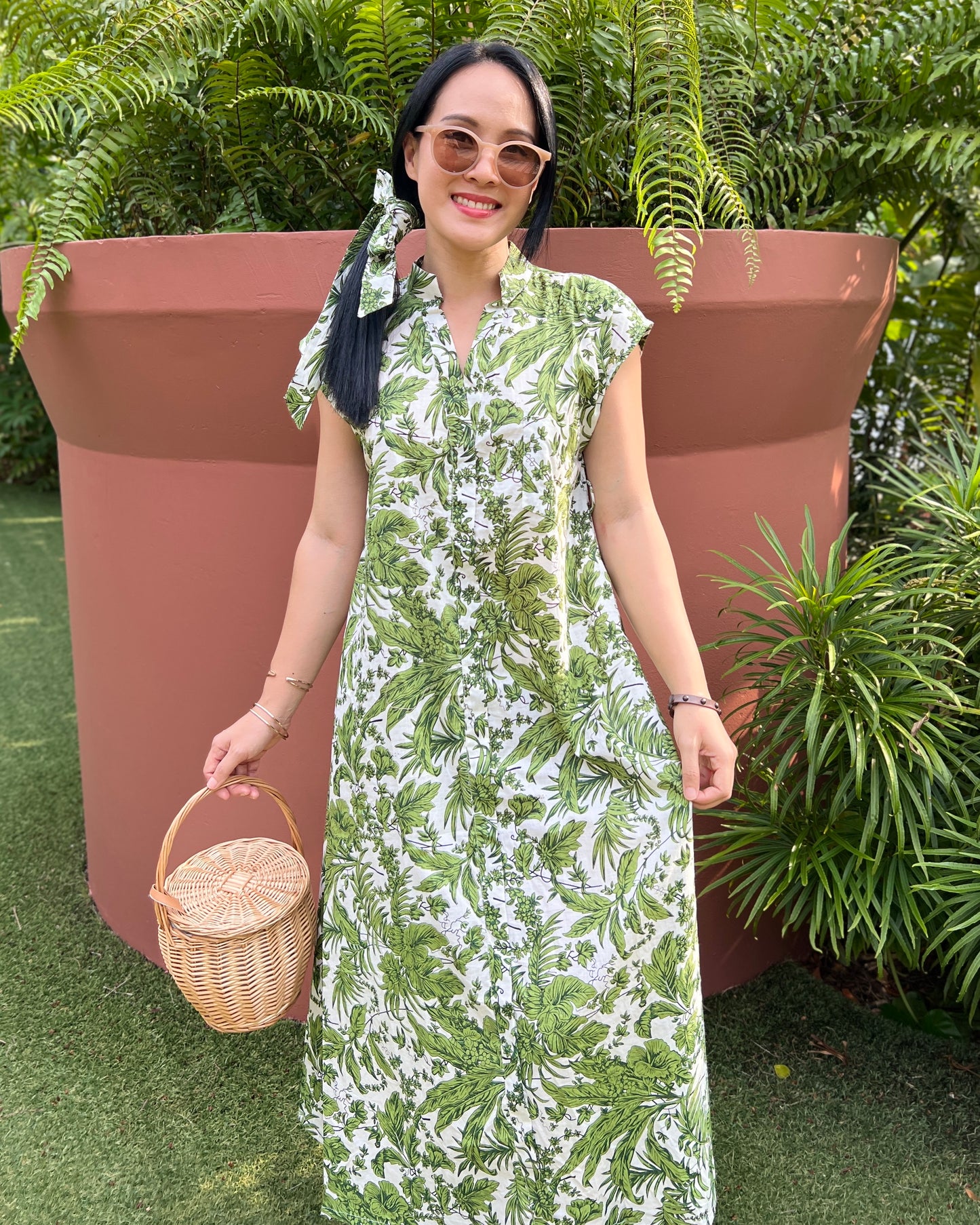 Kiara Cotton Dress - Green Blossom