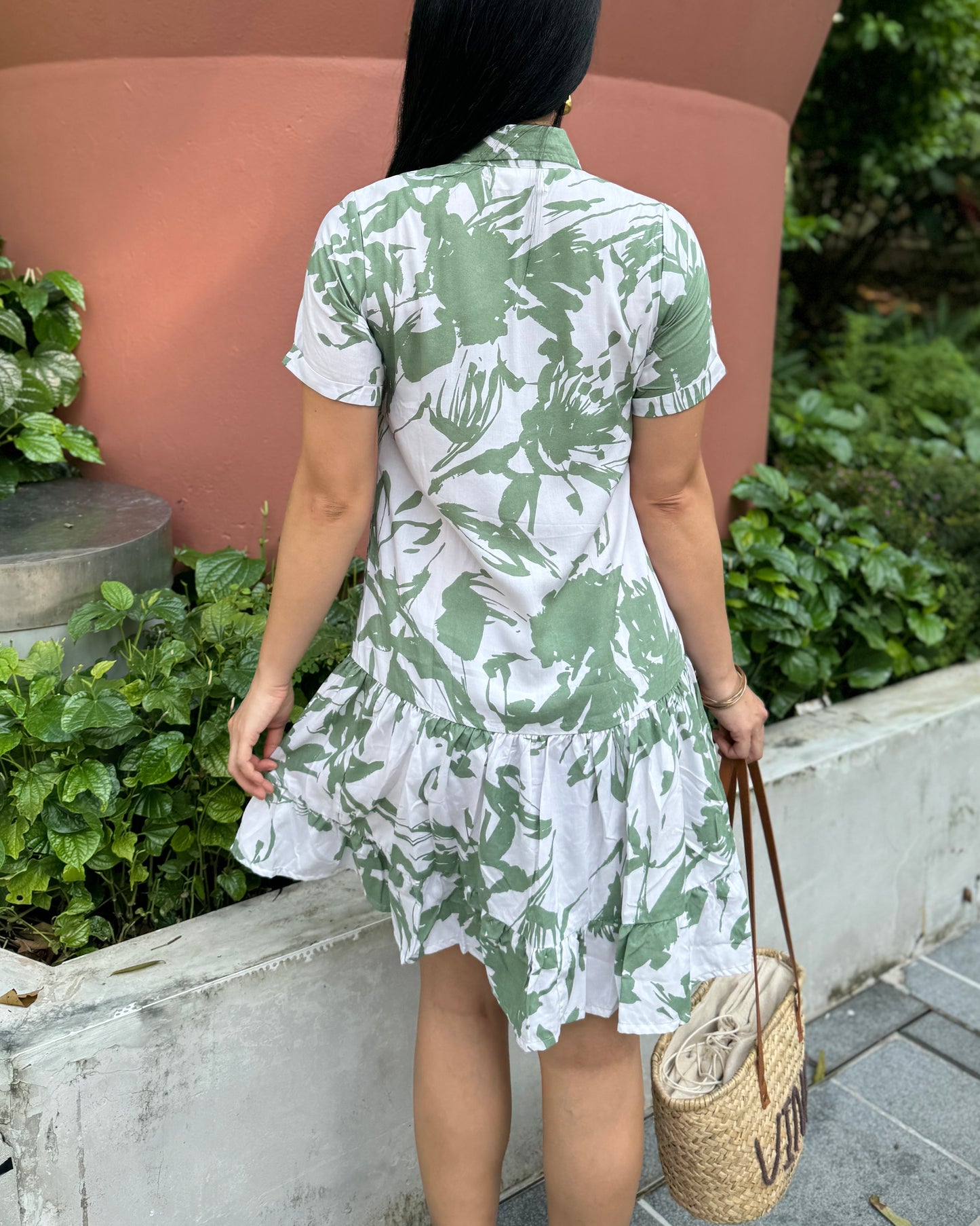 Elise Shirt Dress - Mint Green Palm