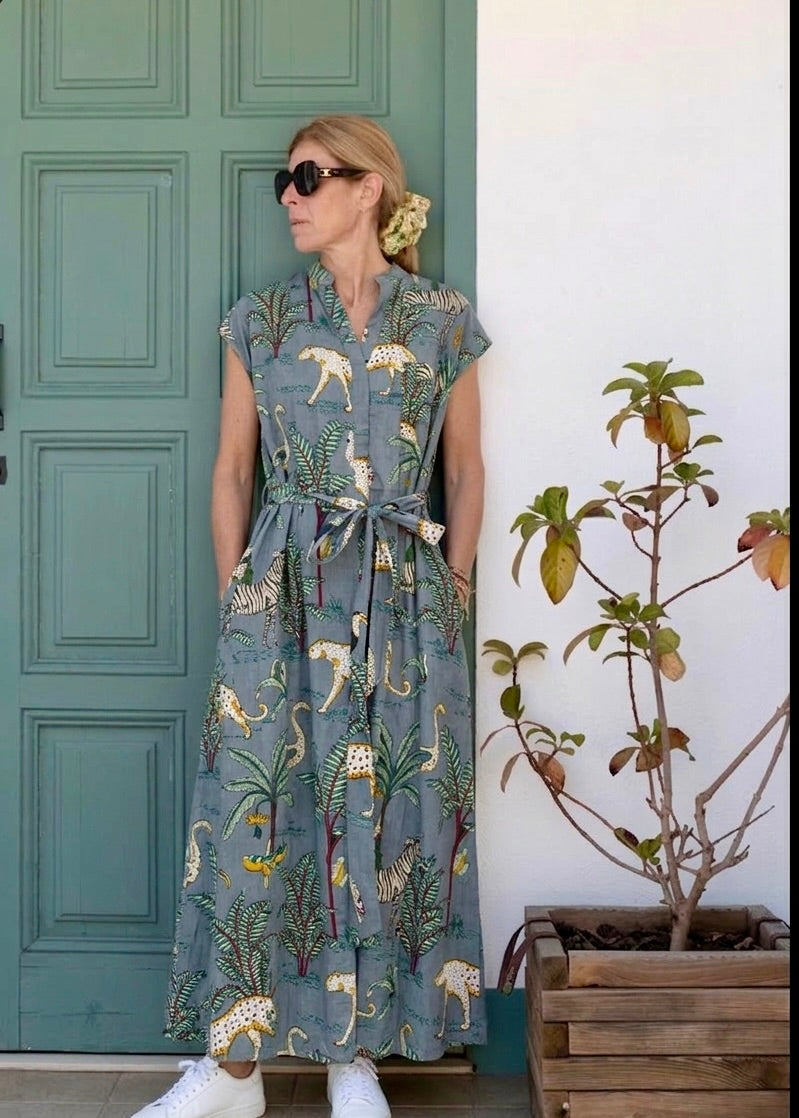 Kiara Cotton Dress | Grey Jungle