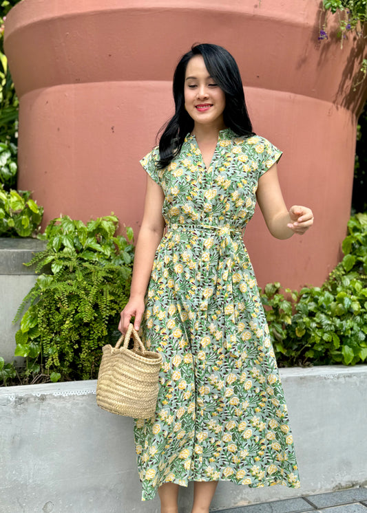 Sara Cotton Dress | Mint Floral