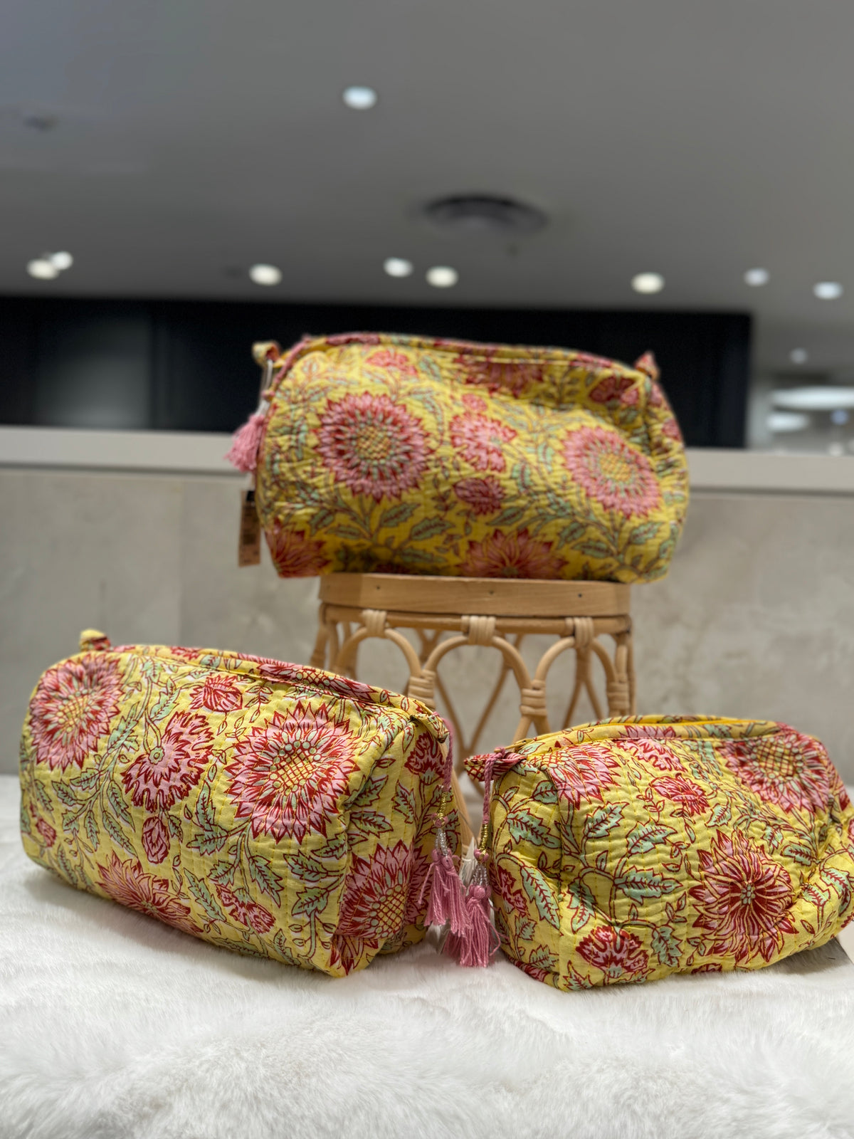 Handblock Cotton Pouch |  Yellow Floral