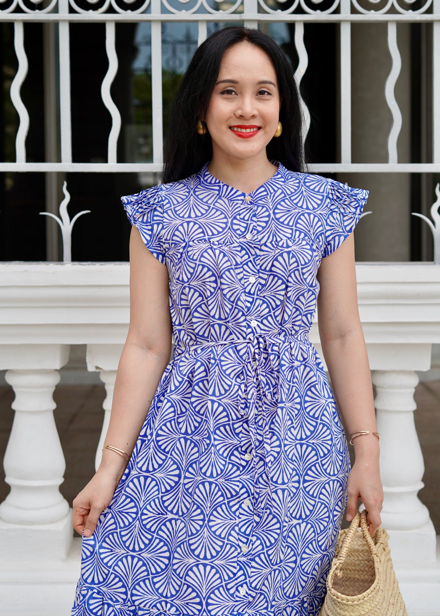 Felice Frill Sleeve Dress | Summer Blue