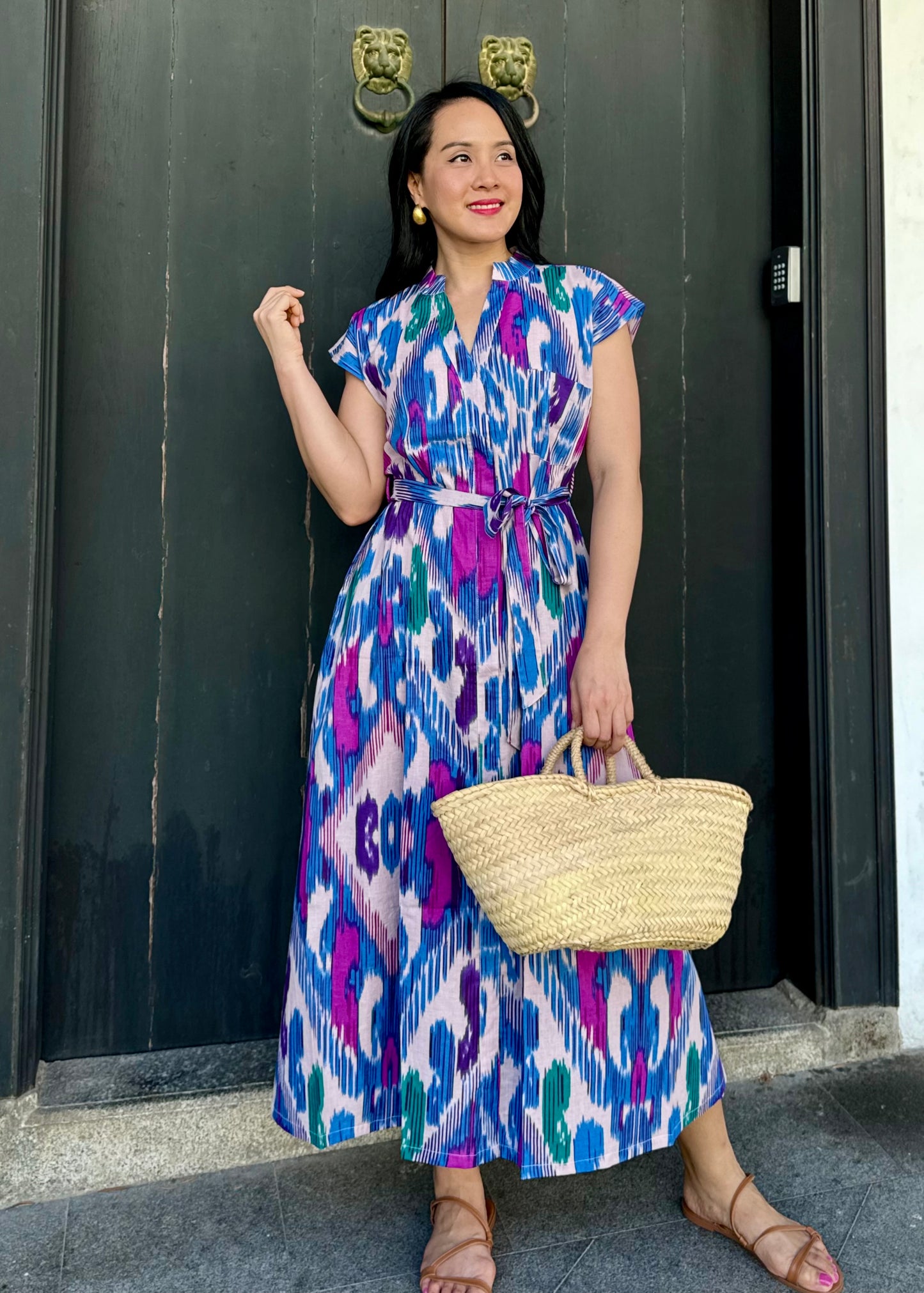 Kiara Cotton Dress | Ikat Pink