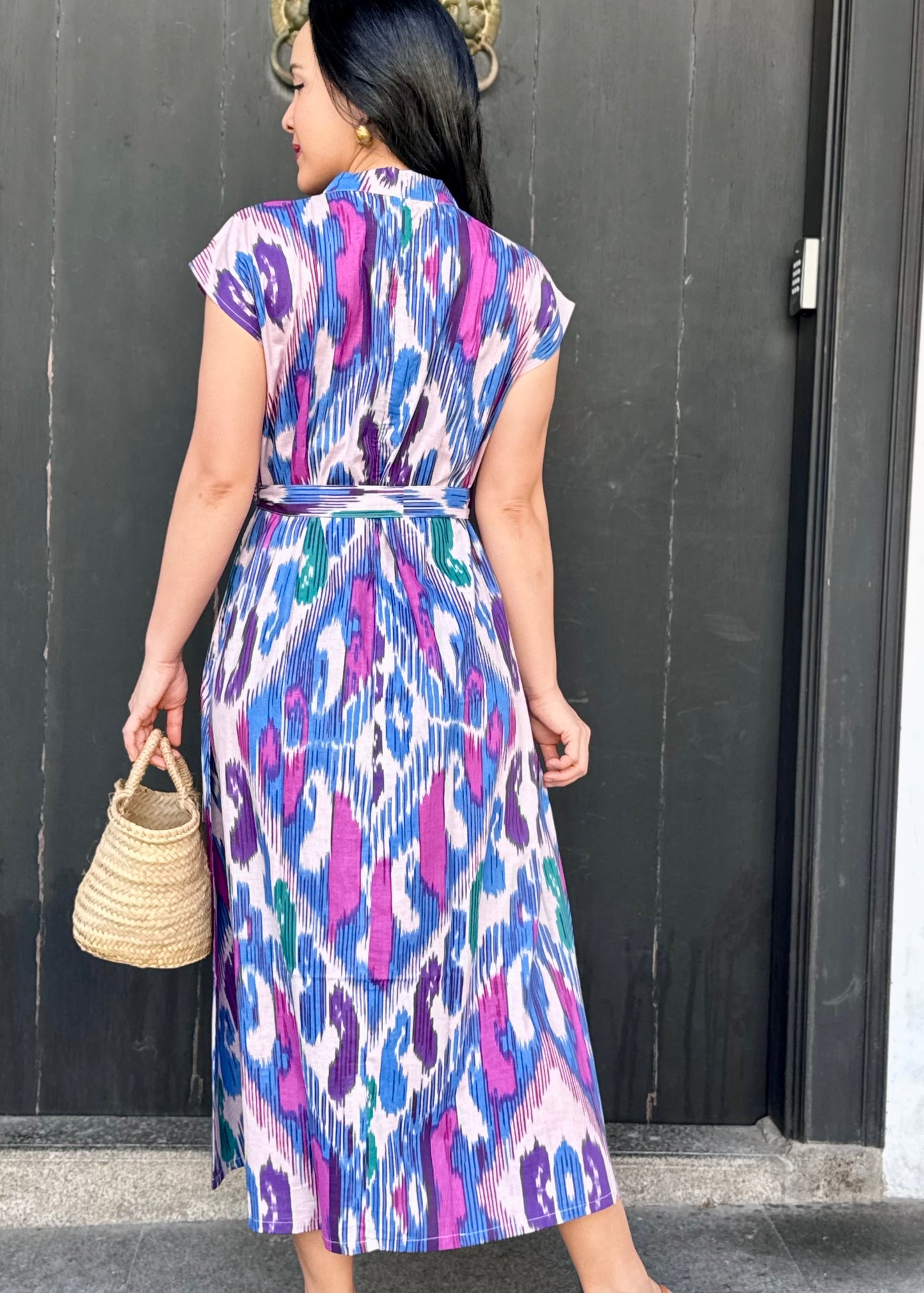 Kiara Cotton Dress | Ikat Pink