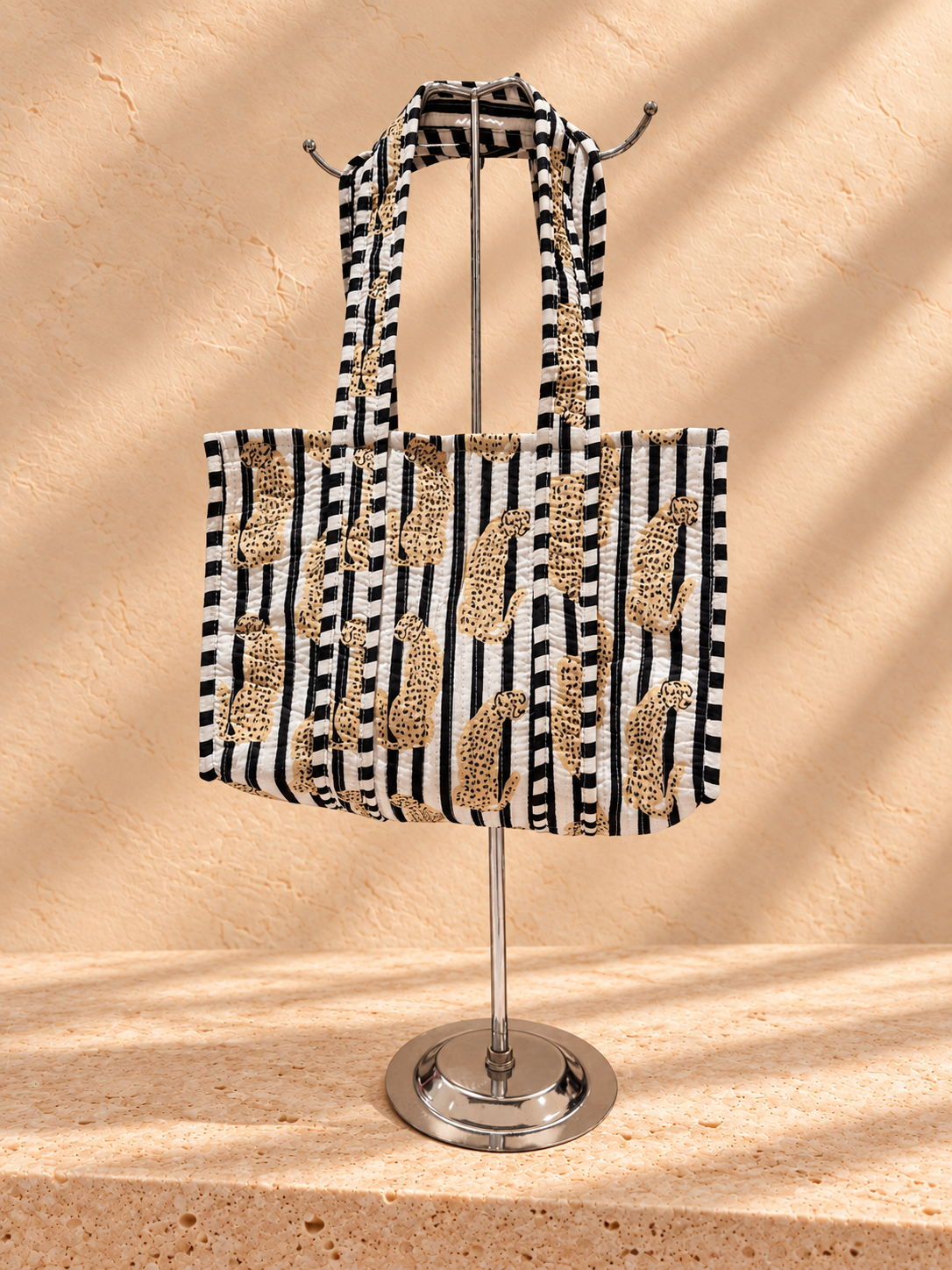 Handblock Tote Bag | Mono Leopard