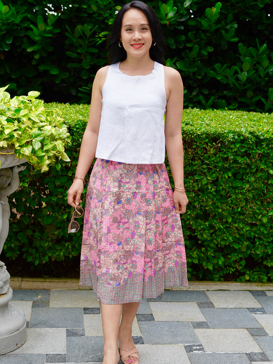 Suzie Batik A-line Skirt - Peony Whisper