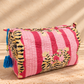 Handblock Cotton Pouch | Pink Stripe Tiger