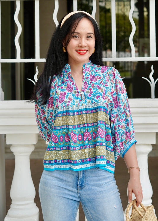 Alice Cotton Top | Blue Pink