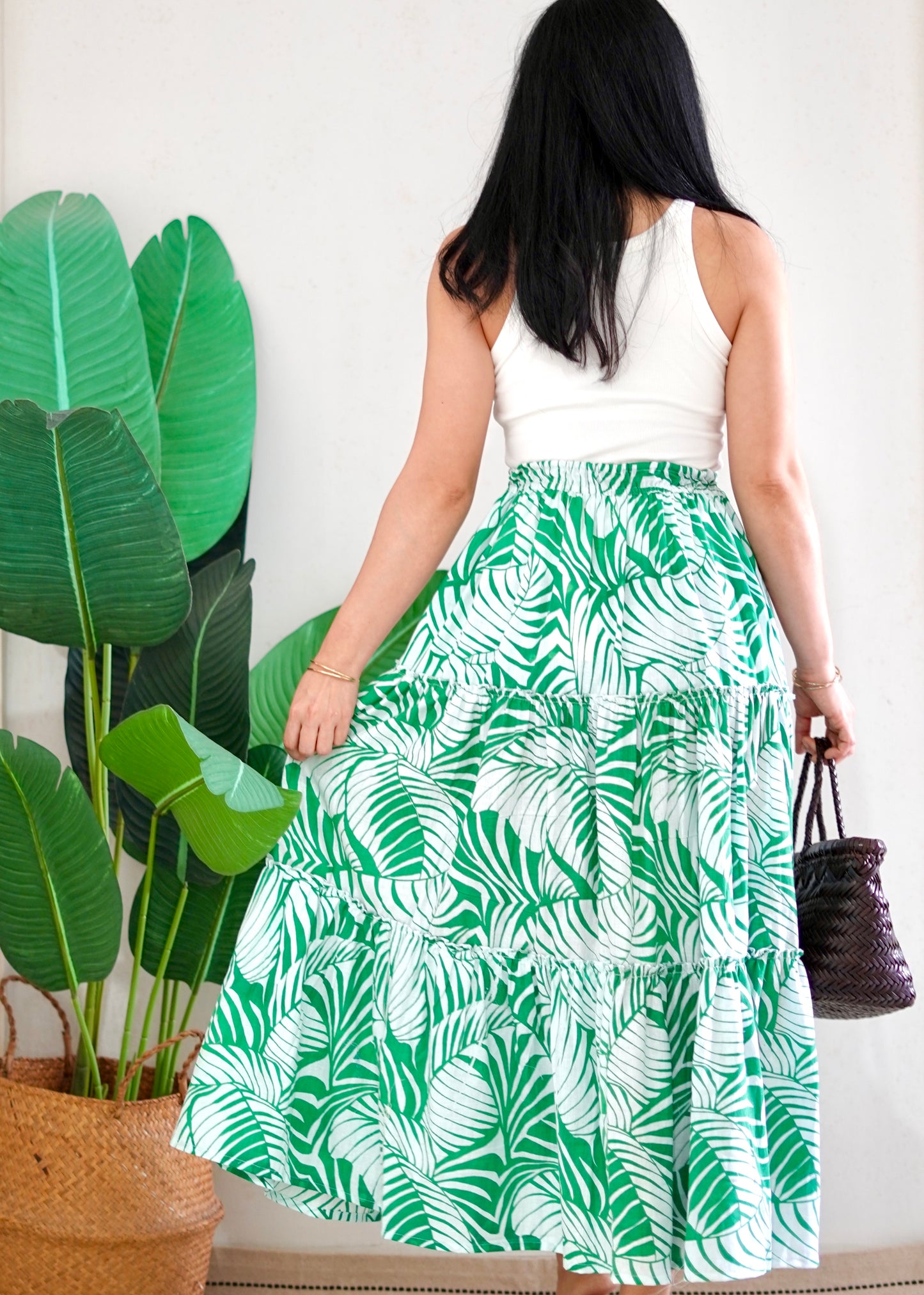 Zenus Handblock Skirt | Green Palm