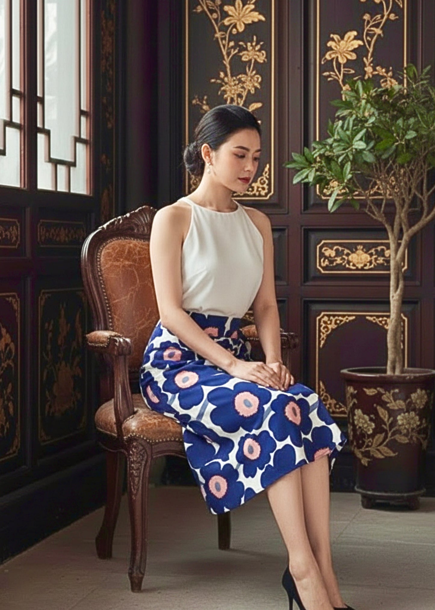 Naomi Wrap Skirt - Navy Floral