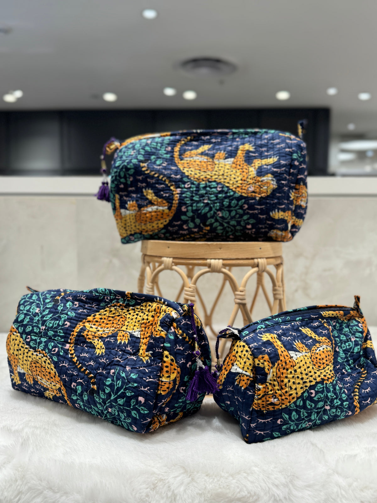 Handblock Cotton Pouch | Leopard Blue