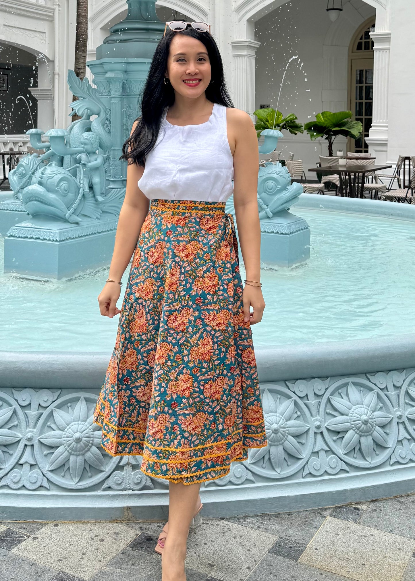 Mara Wrap Skirt | Teal Yellow