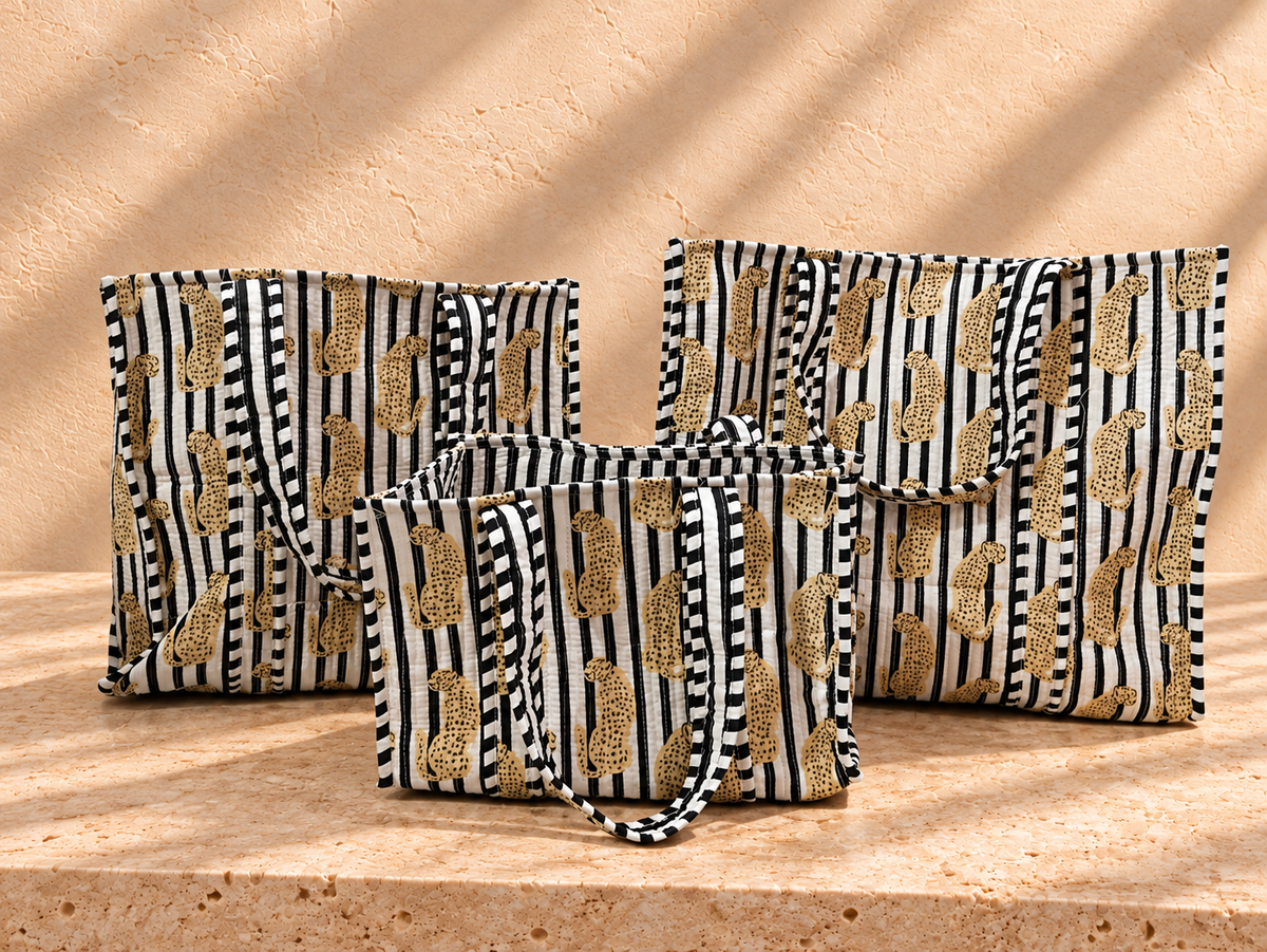 Handblock Tote Bag | Mono Leopard