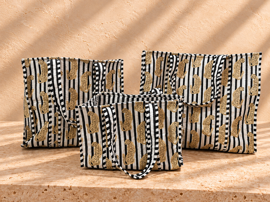 Handblock Tote Bag | Mono Leopard