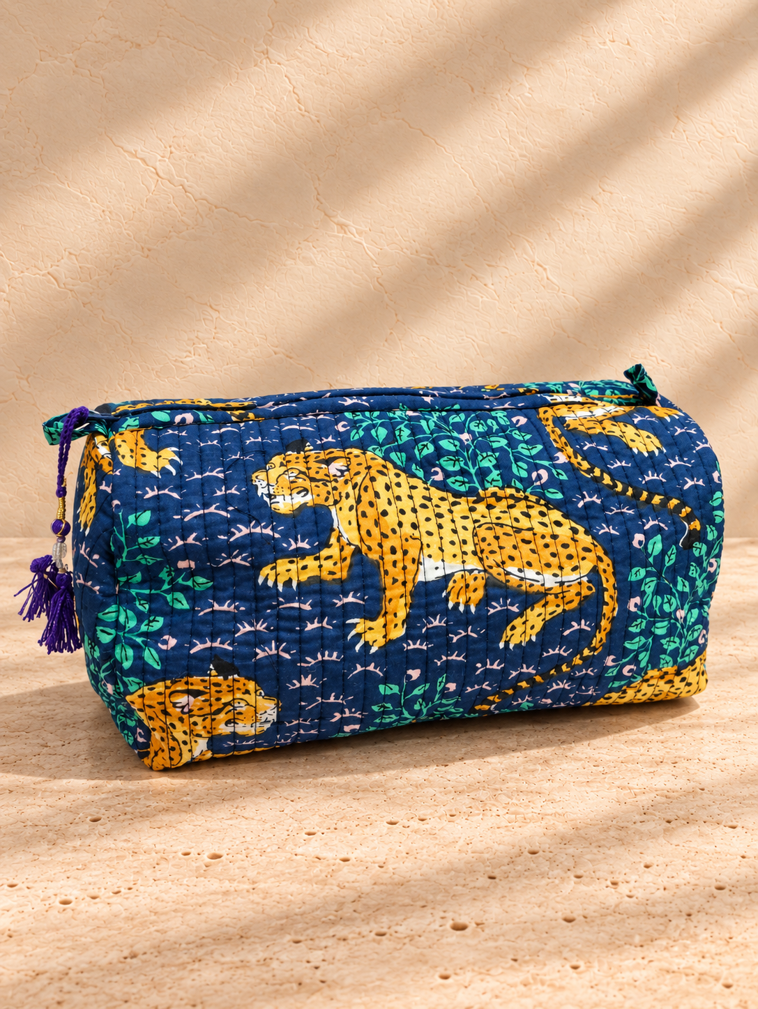 Handblock Cotton Pouch | Leopard Blue