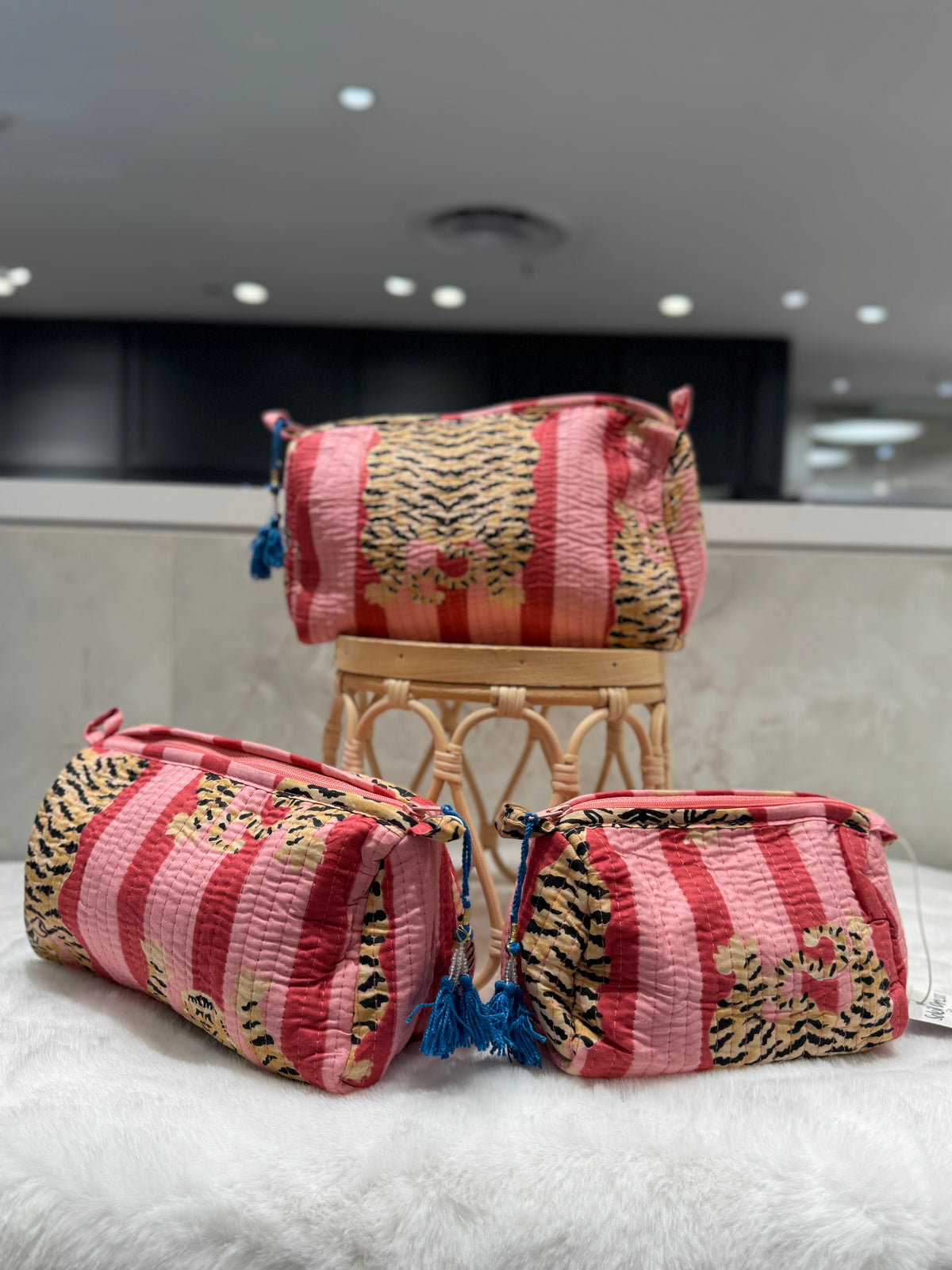 Handblock Cotton Pouch | Pink Stripe Tiger