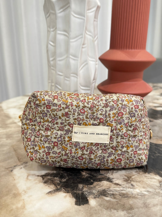 Quilted Japanese Cotton Pouch - Beige Dainty Floral