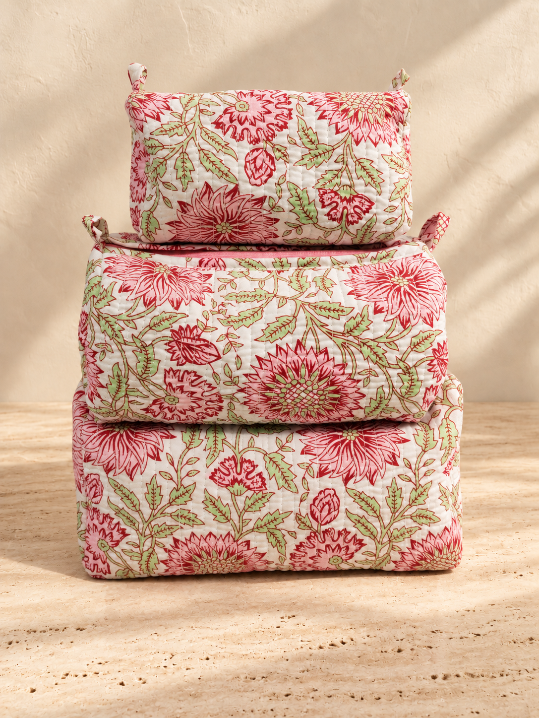 Handblock Cotton Pouch |  Pink Floral