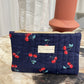 Flat Quilted Japanese Cotton Pouch - Navy Cherry