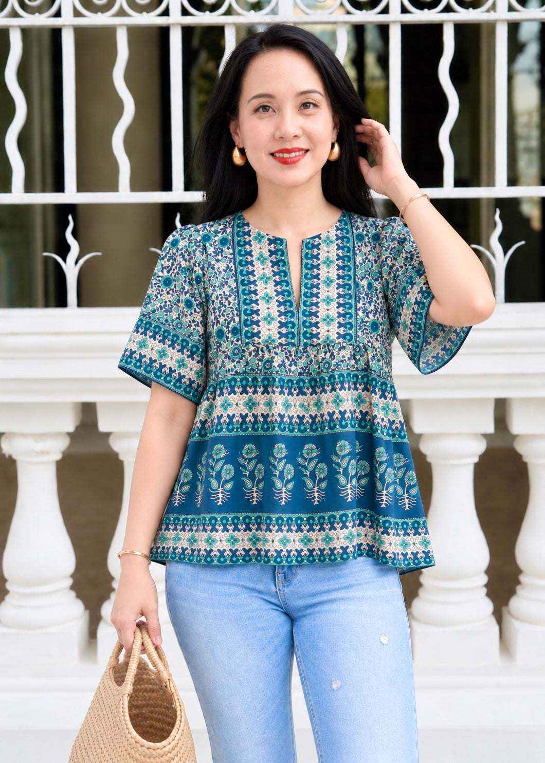 Amina Cotton Top | Aqua Blue
