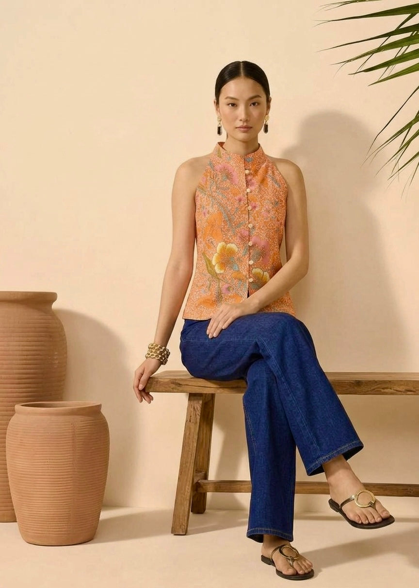 Eka Halter Batik Top | Orange Bloom