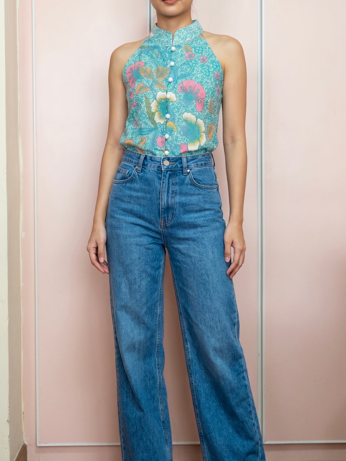 Eka Halter Batik Top | Turquoise Bloom