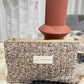 Flat Quilted Japanese Cotton Pouch - Beige Dainty Floral