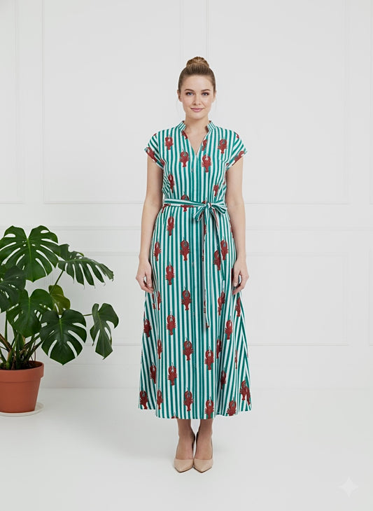Kiara Cotton Dress | Teal Green Lobster