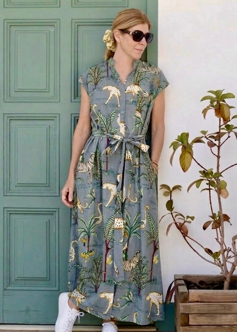 Kiara Cotton Dress | Grey Jungle