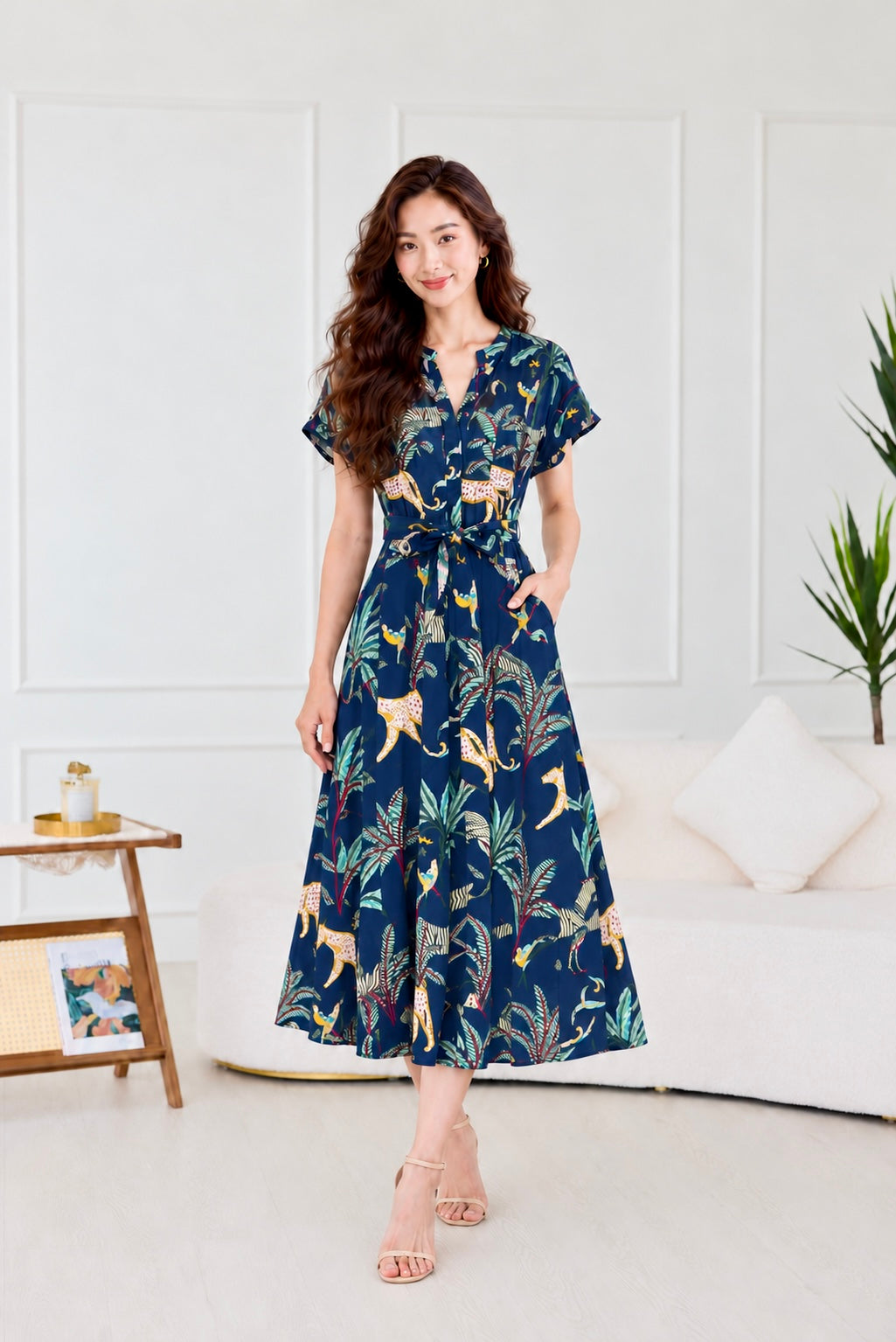 Monica Cotton Dress | Navy Jungle