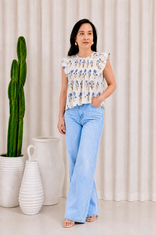 Daisy Pin-Tuck Top  | Blue Bliss