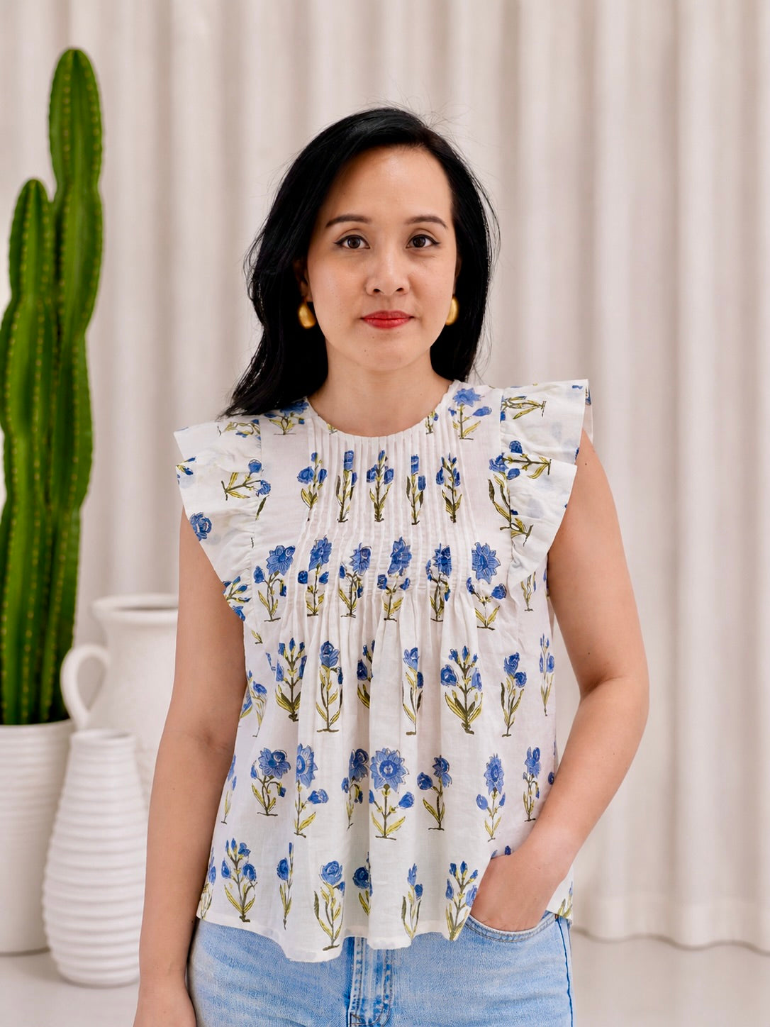Daisy Pin-Tuck Top  | Blue Bliss