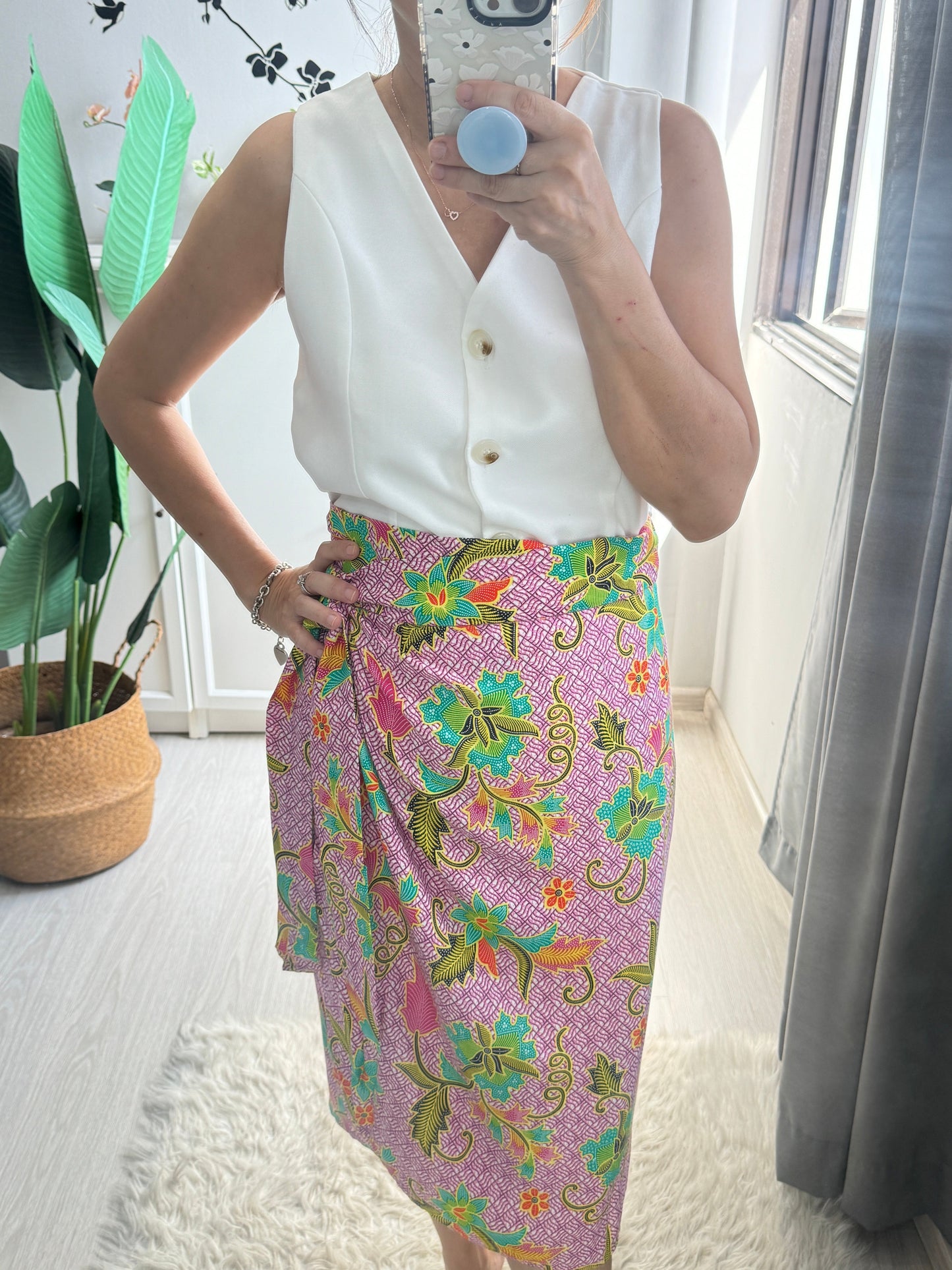 {PRE-ORDER} Jainee Plus Size Wrap Skirt - Batik Pink Green