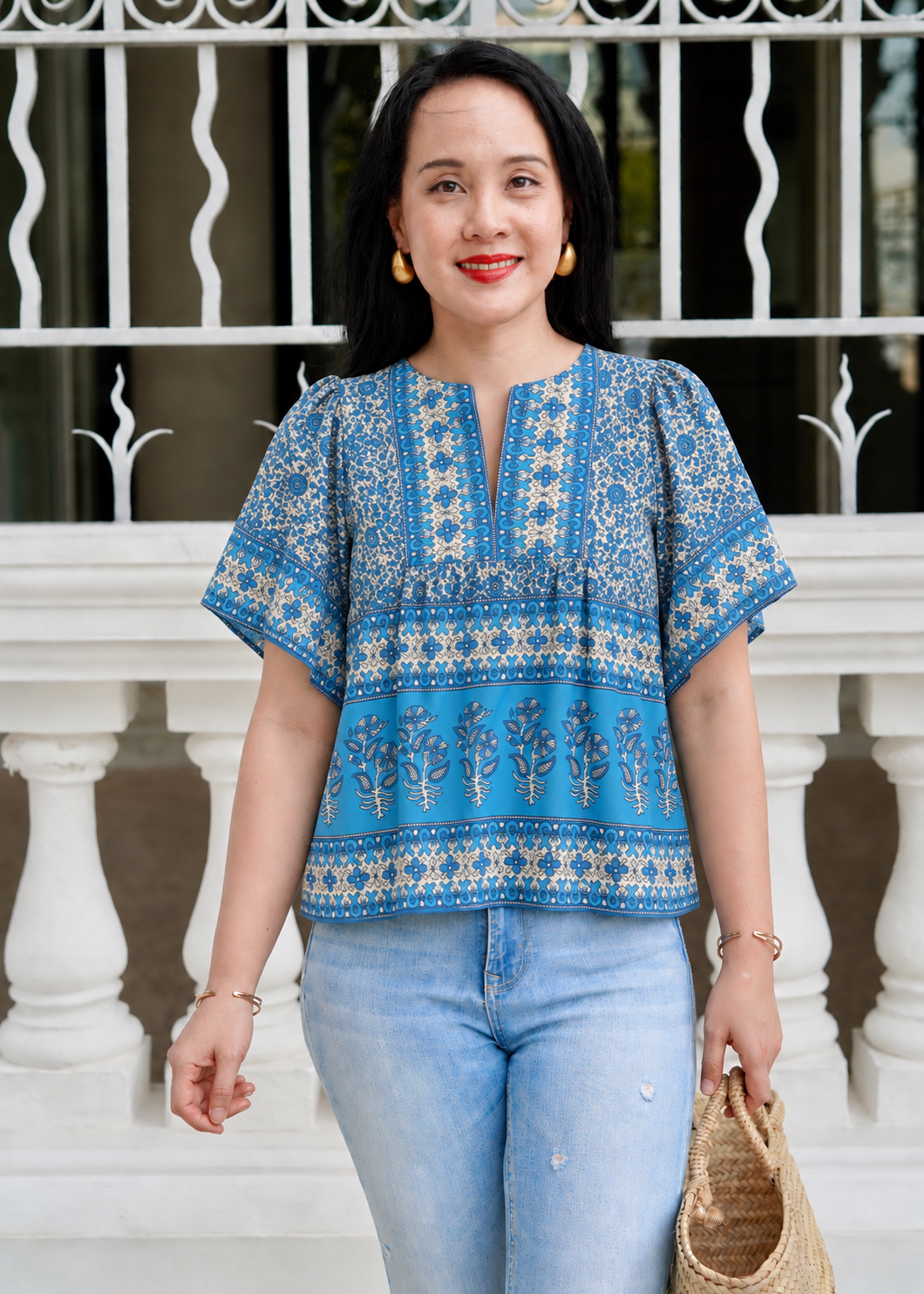 Amina Cotton Top | Blue Bloom