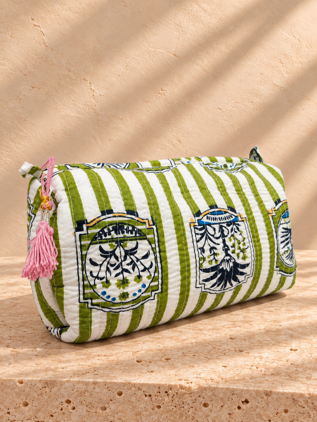 Handblock Cotton Pouch | Alfresco Green