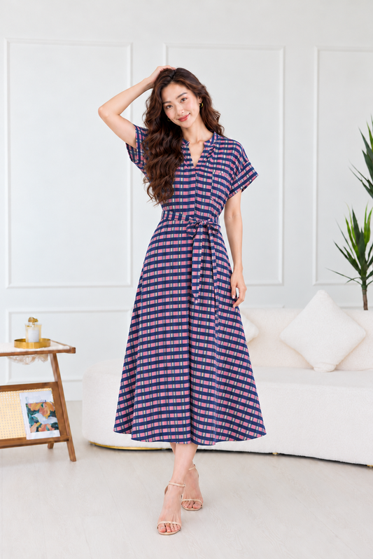 Monica Cotton Dress | Prune Checkered