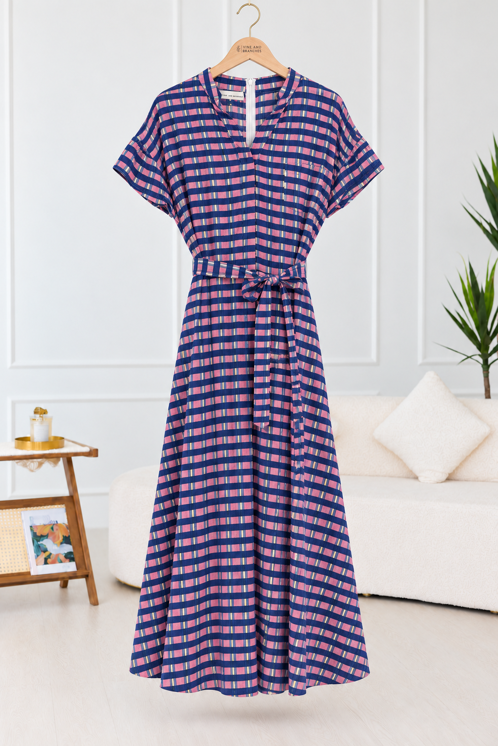 Monica Cotton Dress | Prune Checkered