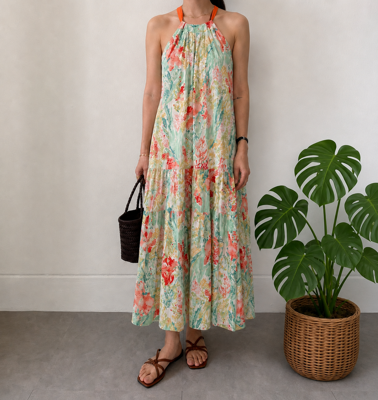 Enza Halter Neck Maxi Dress I Floral Pastel