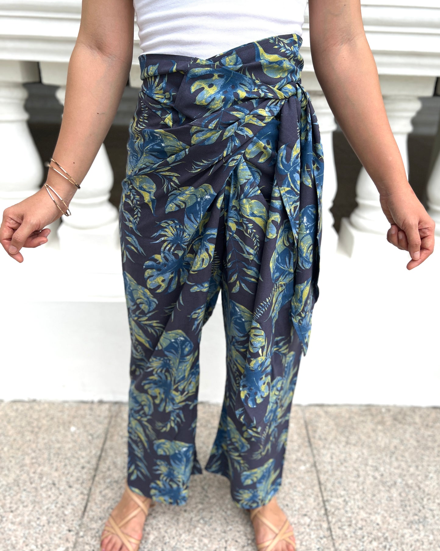 Tania Wrap Pants - Navy Tropics -[Last Piece]