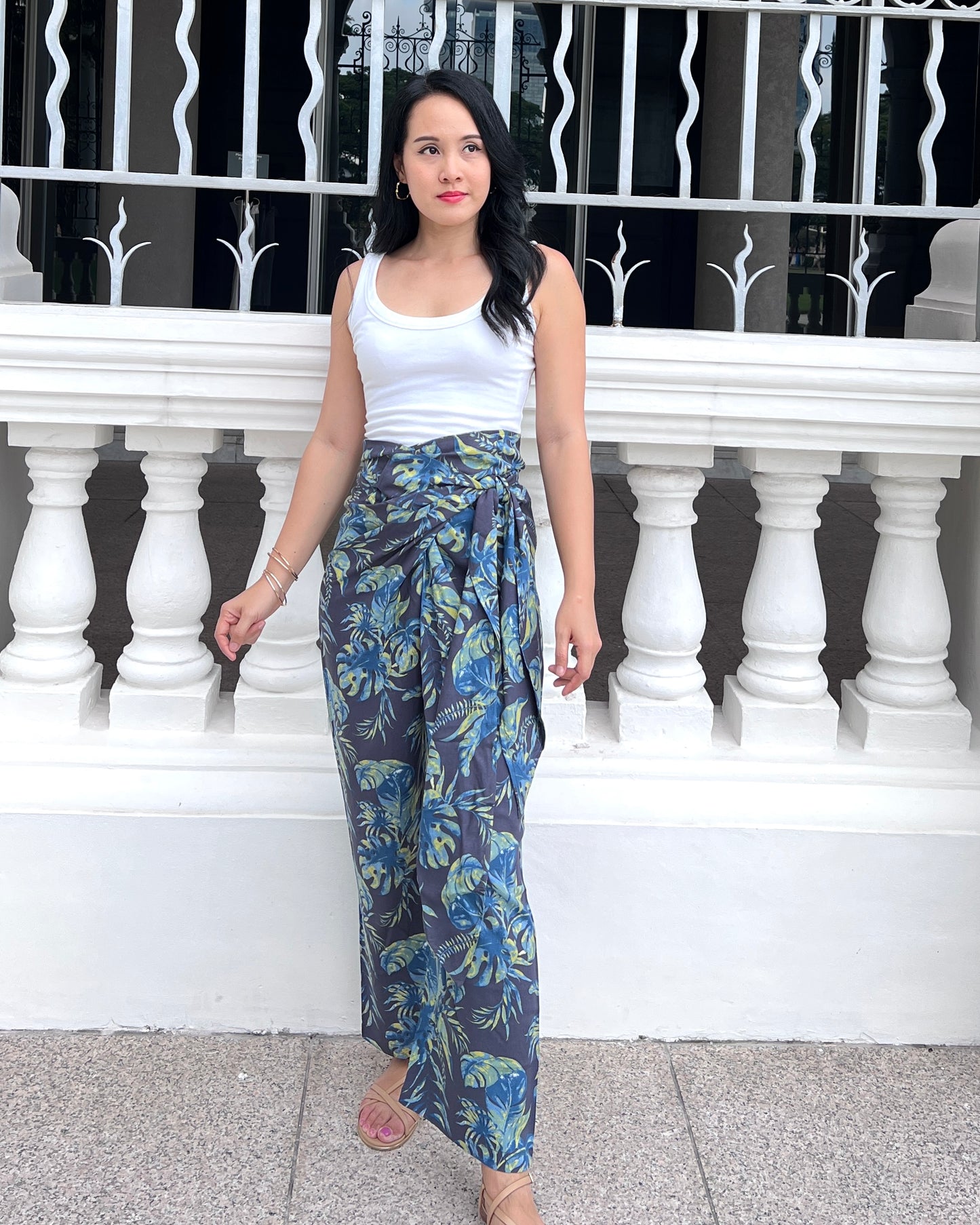 Tania Wrap Pants - Navy Tropics -[Last Piece]