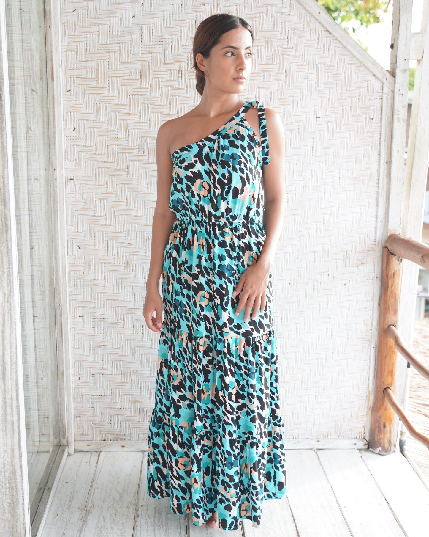 Zana Toga Maxi Dress - Blue Leopard