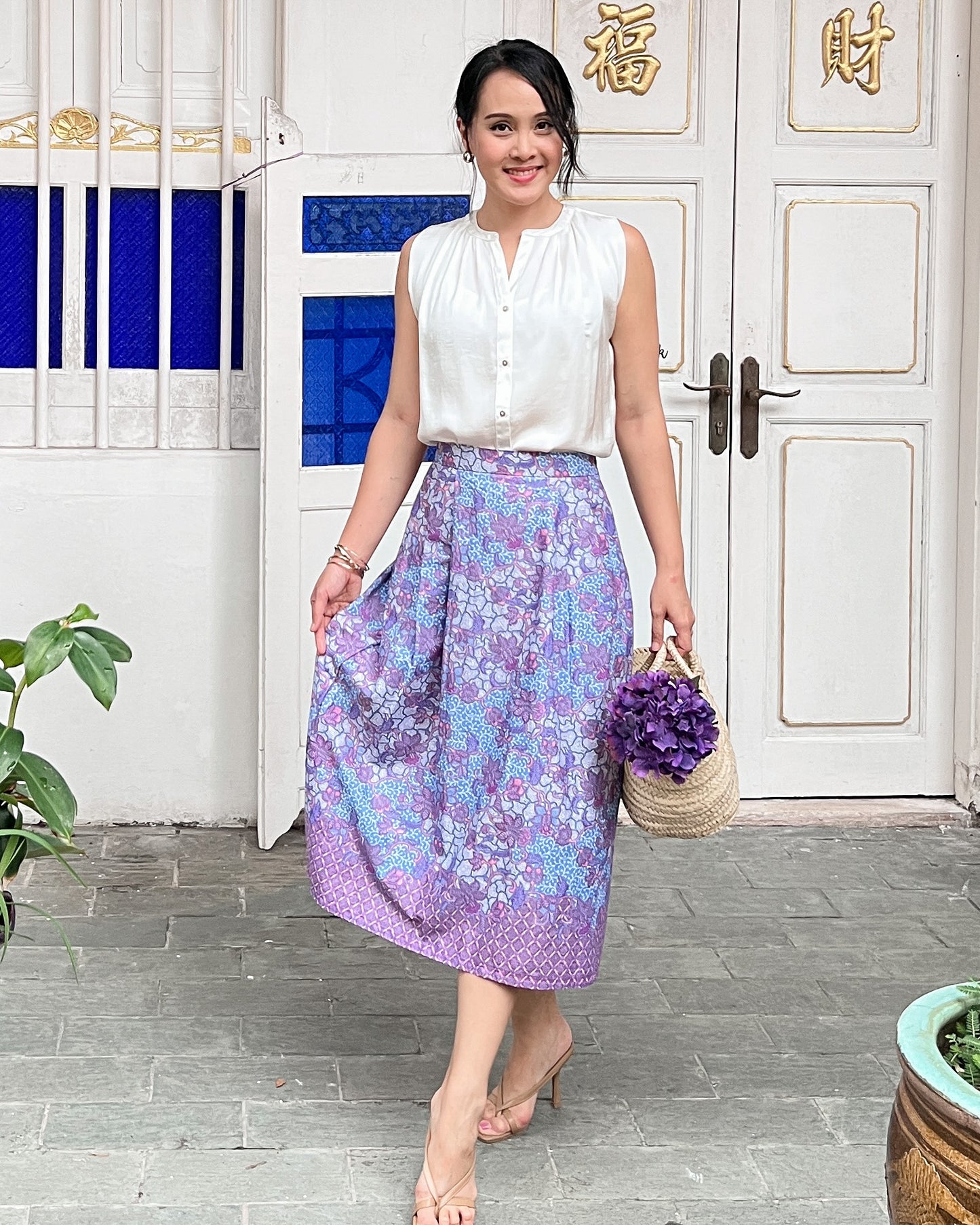 Suzie Batik A-line Skirt - Dreamy Lilac Blue
