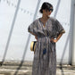 Kaftan in Cotton Block Print - Stripe Print
