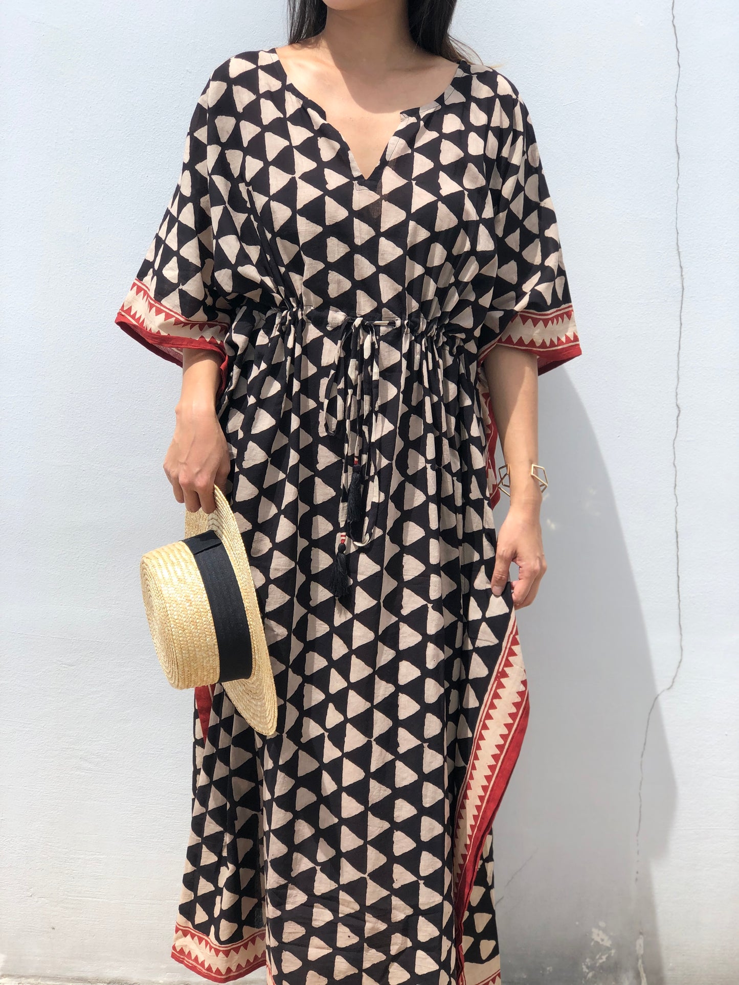 Kaftan in Cotton Block Print - Geometric Print